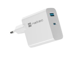 Ładowarka sieciowa, Ładowarka do laptopów Natec Ribera Gan 1x USB-A + 1x USB-C 45W biała Natec