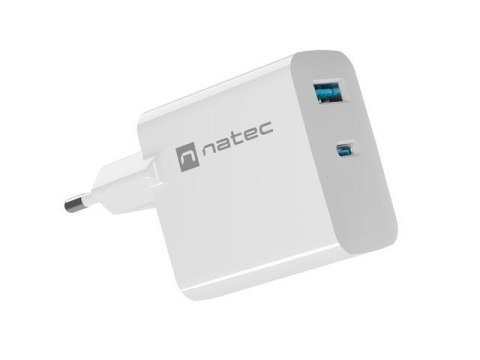 Ładowarka sieciowa, Ładowarka do laptopów Natec Ribera Gan 1x USB-A + 1x USB-C 65W biała Natec