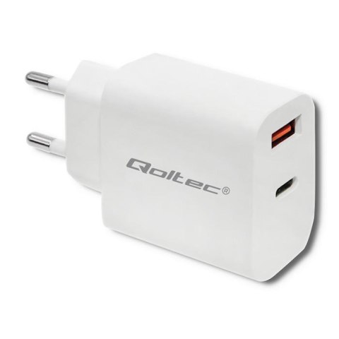 Ładowarka sieciowa Qoltec 18W | 5-12V | 1.5-3A | USB typ C PD | USB QC 3.0 | Biała Qoltec
