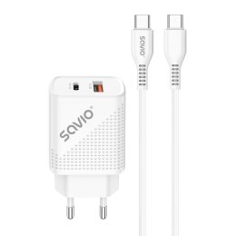 Ładowarka sieciowa Savio LA-05 USB Quick Charge Power Delivery 3.0 18W, 1xUSB Type C, 1xUSB, kabel 1m, biała Savio
