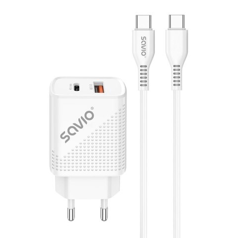 Ładowarka sieciowa Savio LA-05 USB Quick Charge Power Delivery 3.0 18W, 1xUSB Type C, 1xUSB, kabel 1m, biała Savio Ładowarka sieciowa Savio LA-05 USB Quick Charge Power Delivery 3.0 18W, 1xUSB Type C, 1xUSB, kabel 1m, biała Savio