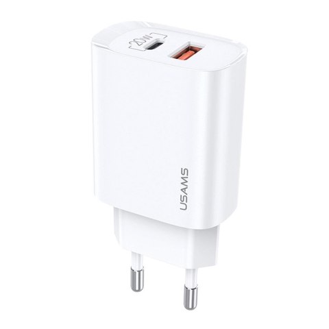 Ładowarka sieciowa Usams T35 20W 1xUSB-C + 1xUSB PD 3.0 QC 3.0 bez kabla - biała USAMS Ładowarka sieciowa Usams T35 20W 1xUSB-C + 1xUSB PD 3.0 QC 3.0 bez kabla - biała USAMS