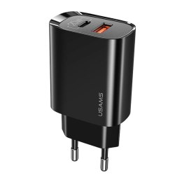 Ładowarka sieciowa Usams T35 20W 1xUSB-C + 1xUSB PD 3.0 QC 3.0 bez kabla - czarna USAMS
