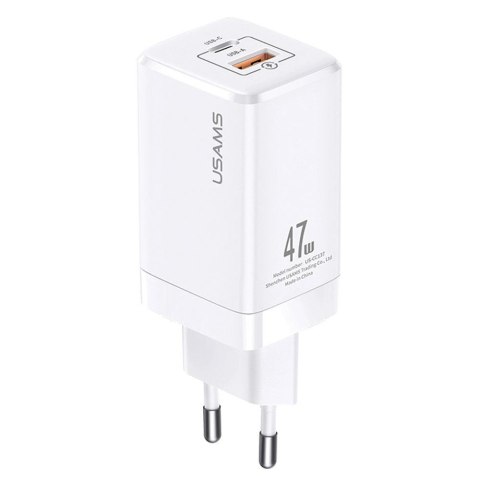 Ładowarka sieciowa Usams T41 47W GaN 1xUSB-C + 1xUSB PD 3.0 QC 4.0 bez kabla - biała USAMS