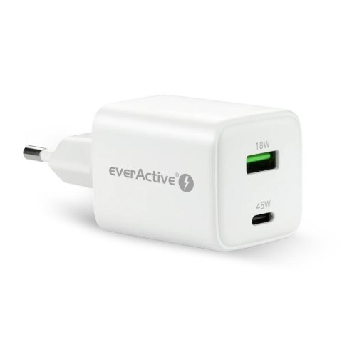 Ładowarka sieciowa everActive GaN SC-450Q 1x USB, 1x USB-C PD PPS QC4+ 45W Everactive Ładowarka sieciowa everActive GaN SC-450Q 1x USB, 1x USB-C PD PPS QC4+ 45W Everactive