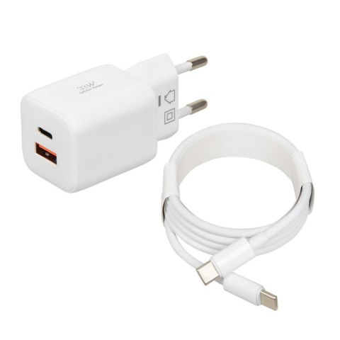Ładowarka sieciowa iBOX C-42 USB A+C 33W kabel USB-C do USB-C biała IBOX