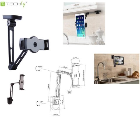 Ramię ścienne do tabletu Techly 4,7-12,9" regulowane, czarne Techly