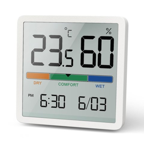 Termometr/higrometr GreenBlue,GB380, z funkcją zegara i daty, bateria CR2032, zakres temp. -9.9 st. C do +60 st. C Greenblue