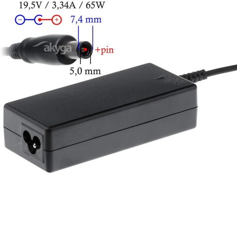 Zasilacz sieciowy Akyga AK-ND-05 do notebooka 19,5V/3,34A 65W 7.4x5.0mm + pin AKYGA Zasilacz sieciowy Akyga AK-ND-05 do notebooka 19,5V/3,34A 65W 7.4x5.0mm + pin AKYGA