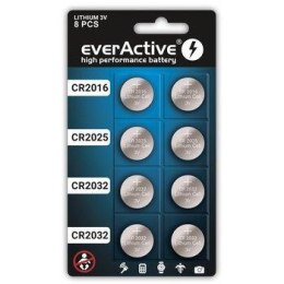 Zestaw baterii litowych everActive 8 sztuk: 4 x CR2032, 2 x CR2025, 2 x CR2016 Everactive