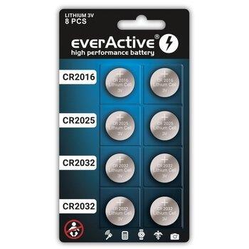 Zestaw baterii litowych everActive 8 sztuk: 4 x CR2032, 2 x CR2025, 2 x CR2016 Everactive Zestaw baterii litowych everActive 8 sztuk: 4 x CR2032, 2 x CR2025, 2 x CR2016 Everactive