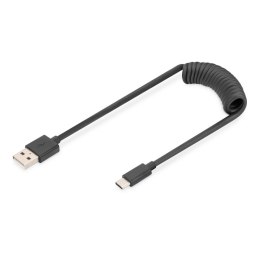 Kabel USB 2.0 DIGITUS spiralny USB A/USB C, PD 60W, czarny, max. 1m Digitus
