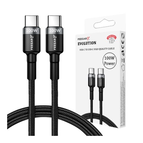Kabel USB 3.0 Feegar Evolution FEE-01901 USB-C nylonowy 100W QC 3.0 1m czarno-szary FEEGAR Kabel USB 3.0 Feegar Evolution FEE-01901 USB-C nylonowy 100W QC 3.0 1m czarno-szary FEEGAR