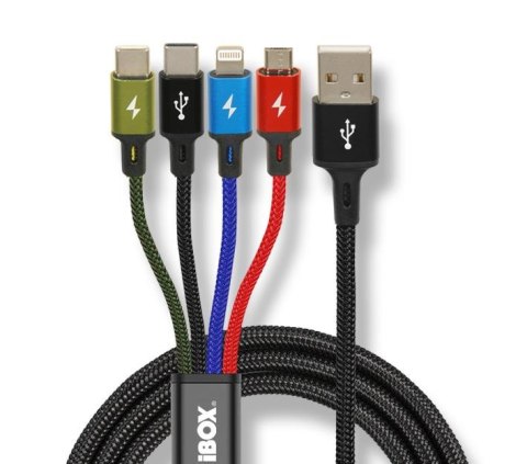 Kabel USB iBOX multi 4w1: 2x USB-C, micro USB, Ligtning - kolorowy IBOX Kabel USB iBOX multi 4w1: 2x USB-C, micro USB, Ligtning - kolorowy IBOX