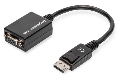 Kabel adapter DIGITUS DisplayPort z zatrzaskiem 1080p 60Hz FHD Typ DP/DSUB15 M/Ż czarny 0.15m Digitus