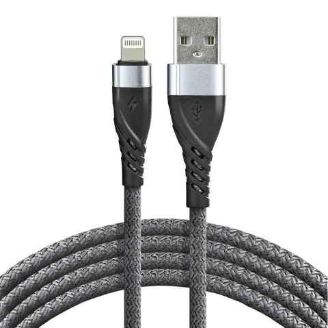 Kabel przewód pleciony USB - Lightning / iPhone everActive CBB-2IG 200cm z obsługą szybkiego ładowania do 2,4A szary Everactive