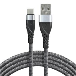 Kabel przewód pleciony USB - USB-C / Typ-C everActive CBB-2CG 200cm z obsługą szybkiego ładowania do 3A szary Everactive