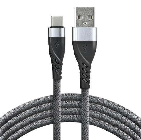 Kabel przewód pleciony USB - USB-C / Typ-C everActive CBB-2CG 200cm z obsługą szybkiego ładowania do 3A szary Everactive