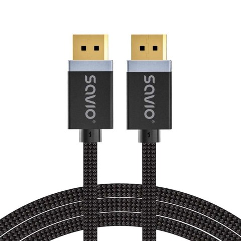 Kabel DisplayPort v1.4 Savio CL-176 (M/M), 8K, 3m, miedź, bawełniany oplot, czarny Savio