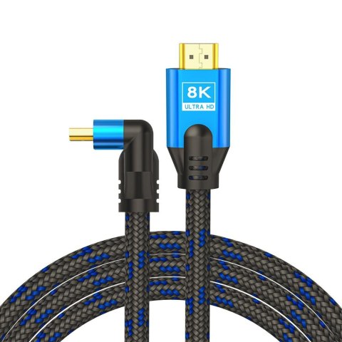 Kabel HDMI (M) v2.1 Savio CL-175, 5m, 8K, kątowy, OFC, niebiesko-czarny, złote końcówki Savio