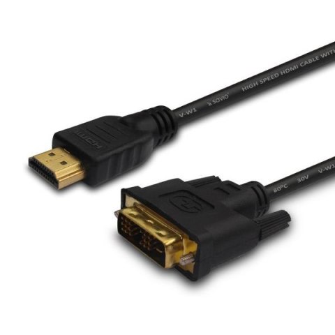 Kabel HDMI Savio CL-10 19pin męski - DVI-D 18+1 męski 1,5m, czarny, złote koń Savio