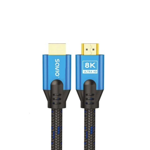 Kabel HDMI v2.1 Savio CL-169 (M/M), 5m, 8K, miedź, niebiesko-czarny Savio