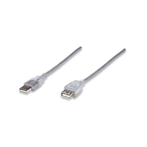 Kabel Manhattan USB 2.0 A-A M/F, 1,8m, srebrny Manhattan