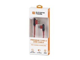 Kabel Natec Extreme Media USB-C - USB-A M/M 1m kątowy lewo/prawo czerwony Natec