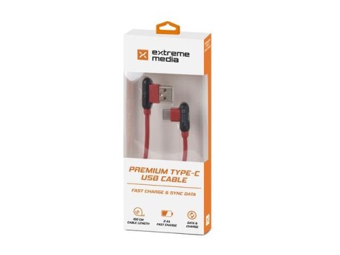 Kabel Natec Extreme Media USB-C - USB-A M/M 1m kątowy lewo/prawo czerwony Natec