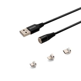 Kabel USB 2.0 SAVIO CL-152 USB - USB Typ C, Micro i Lightning, QC i PD 3.0, magnetyczny, 1m, czarny Savio