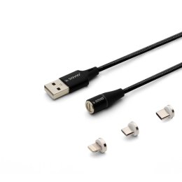 Kabel USB 2.0 SAVIO CL-155 USB - USB Typ C, Micro i Lightning, QC i PD 3.0, magnetyczny, 2m, czarny Savio