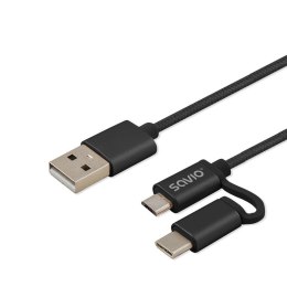 Kabel USB 2.0 Savio CL-128 USB A (M) - Micro USB B (M) / typ C (M) 2w1, 2,1A, 1m, czarny Savio