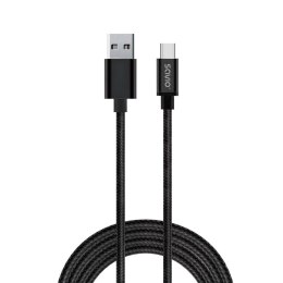 Kabel USB 2.0 Savio CL-129 USB A (M) - USB typ C (M) 2,1A, oplot, 2m , czarny Savio