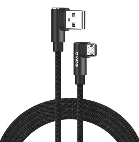 Kabel USB SAVIO CL-162 USB A (M) - Micro USB (M), 2m, kątowy, dwustronny, oplot nylonowy Savio