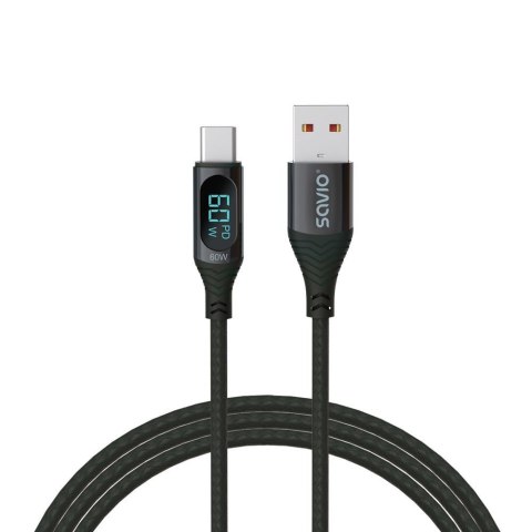Kabel USB SAVIO CL-172 USB do USB-C, z wyświetlaczem cyfrowym, 1m, czarny Savio