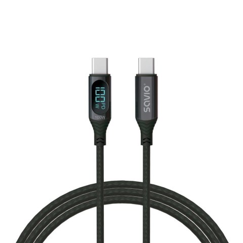 Kabel USB SAVIO CL-174, USB-C do USB-C, z wyświetlaczem cyfrowym, 1m, czarny Savio