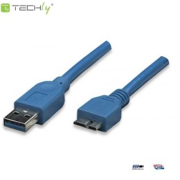 Kabel USB Techly USB 3.0 A-MicroB M/M 2m, niebieski Techly