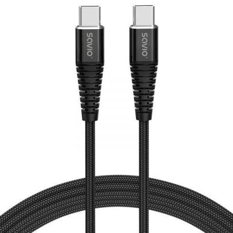 Kabel USB Typ C Savio CL-160 USB TYP C - USB TYP C 100W, 3A, QC, PD, 2m, czarny Savio