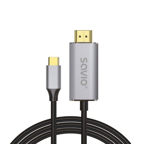 Kabel adapter Savio CL-170, USB-C do HDMI 2.0B, 1m, srebrno-czarny, złote końcówki Savio Kabel adapter Savio CL-170, USB-C do HDMI 2.0B, 1m, srebrno-czarny, złote końcówki Savio