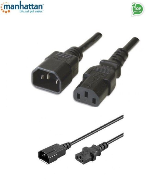 Kabel przedłużający kabla zasilania Manhattan C14 na C13 M/F 1m czarny Manhattan