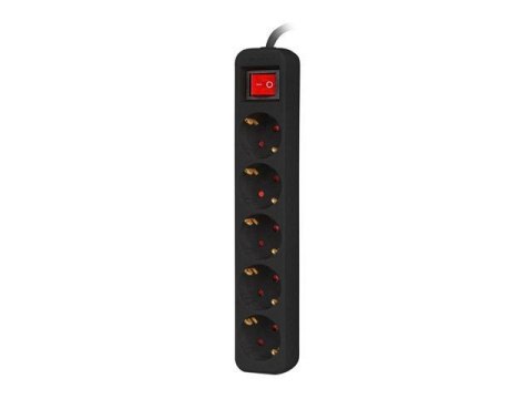 Listwa przedłużacz Lanberg 1,5m czarna 5x 230V Schuko z wyłącznikiem, kabel wykonany z pełnej miedzi LANBERG