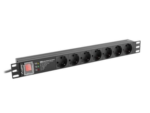 Listwa zasilająca Lanberg do RACK 19" 1U 16A PDU PRO 7x Schuko SPD-3MP 2m czarna LANBERG