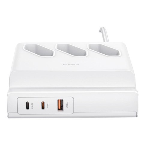 Listwa zasilająca USAMS 65W 3xAC + 2xUSB-C + USB-A 2m -biała USAMS