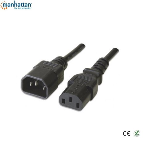 Przedłużacz kabla zasilania Manhattan C14 na C13 M/F 0,5m czarny Manhattan