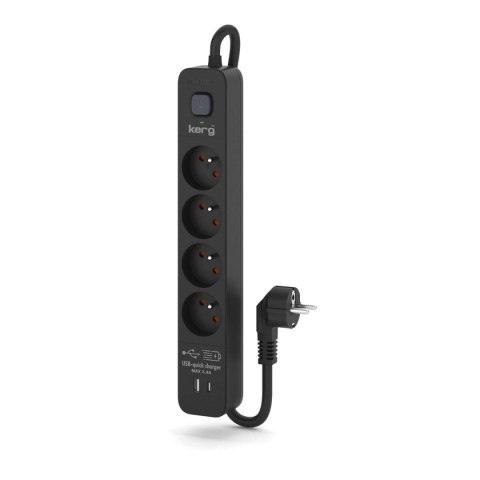Urządzenie zasilające zabezpieczające KERG z wyłącznikiem 4 gniazda USB-C USB-A czarne 3m 16A H05VV-F 3x1,5mm2 KERG