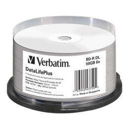 BD-R DL Verbatim 50GB 6x Wide White Thermal Printable - No ID Brand (spindle 25) Verbatim