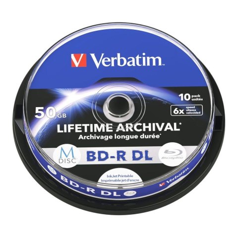 BD-R DL Verbatim M-Disc 50GB 6x Inkjet Printable (Spindle 10) Verbatim BD-R DL Verbatim M-Disc 50GB 6x Inkjet Printable (Spindle 10) Verbatim