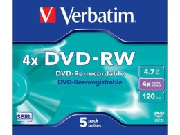 DVD-RW Verbatim 4.7GB X4 MATT Silver (5 Jewel Case) Verbatim