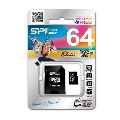 Karta pamięci MicroSDXC Silicon Power Elite UHS-1 64GB CL10 + adapter SILICON POWER Karta pamięci MicroSDXC Silicon Power Elite UHS-1 64GB CL10 + adapter SILICON POWER