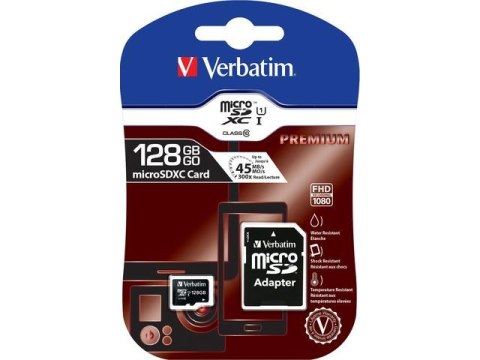 Karta pamięci MicroSDXC Verbatim 128GB Class 10 + adapter Verbatim Karta pamięci MicroSDXC Verbatim 128GB Class 10 + adapter Verbatim